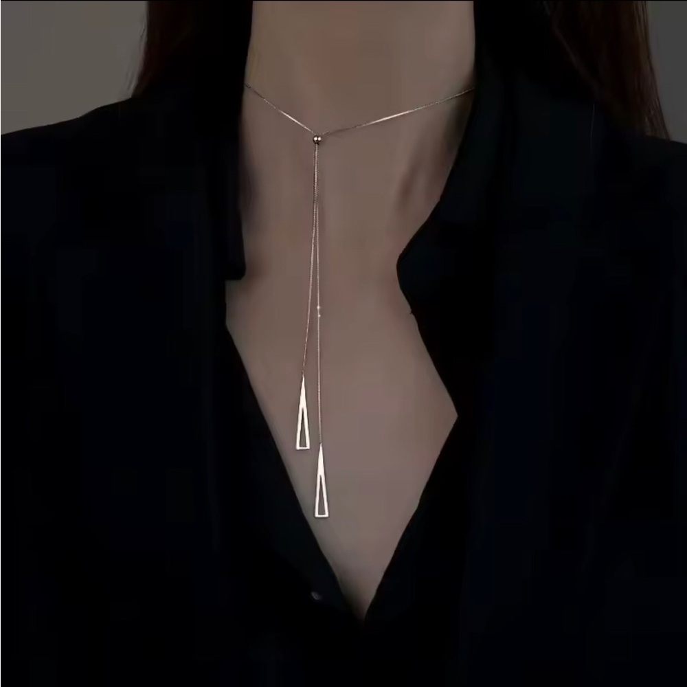 Sterling Silver Minimalist Silver Drop Lariat Necklace